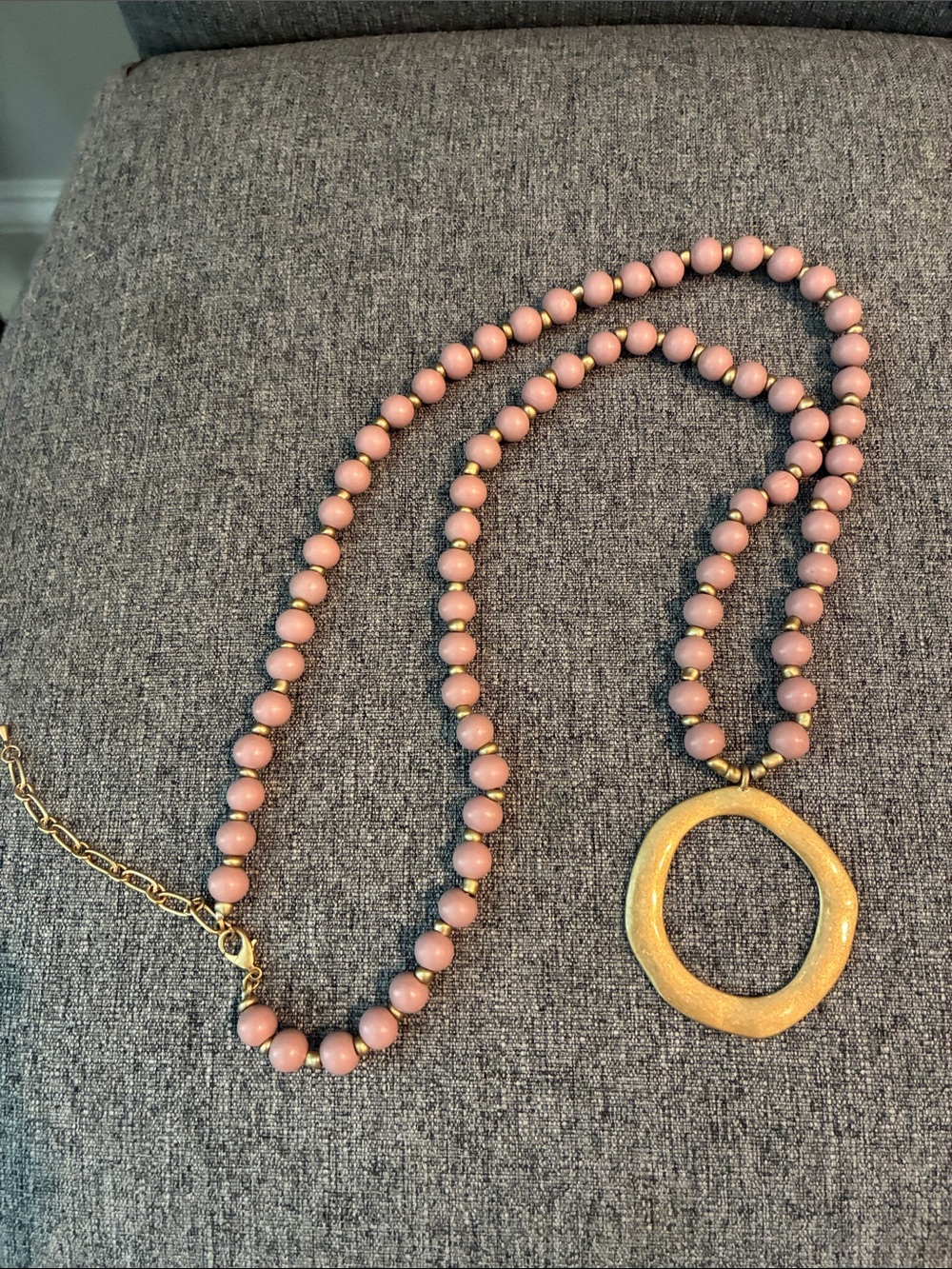 Pink Beaded Necklace with Gold Pendant - Women Jewelry